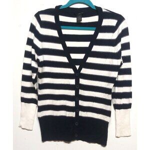 89th & Madison Cardigan sweater Womens Sz L blue white silver long sleeve stretc